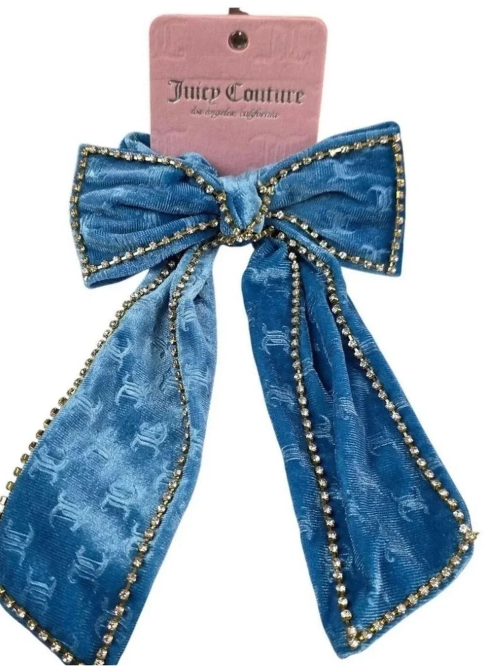 Juicy Couture Navy Velvet Bow Hair Clips with Gold-Tone & Pink Accent Clips